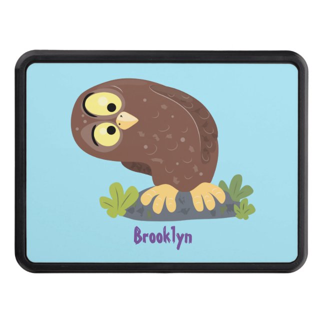 Cute curious funny brown owl cartoon illustration hitch cover (Front)