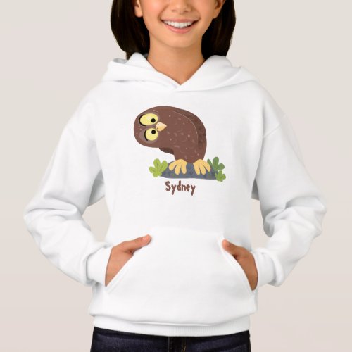 Cute curious funny brown owl cartoon illustration hoodie