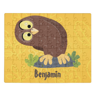 Cute curious funny brown owl cartoon illustration jigsaw puzzle