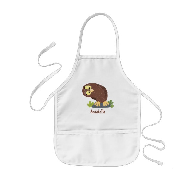 Cute curious funny brown owl cartoon illustration kids' apron (Front)