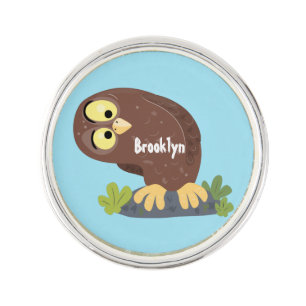 Cute curious funny brown owl cartoon illustration lapel pin