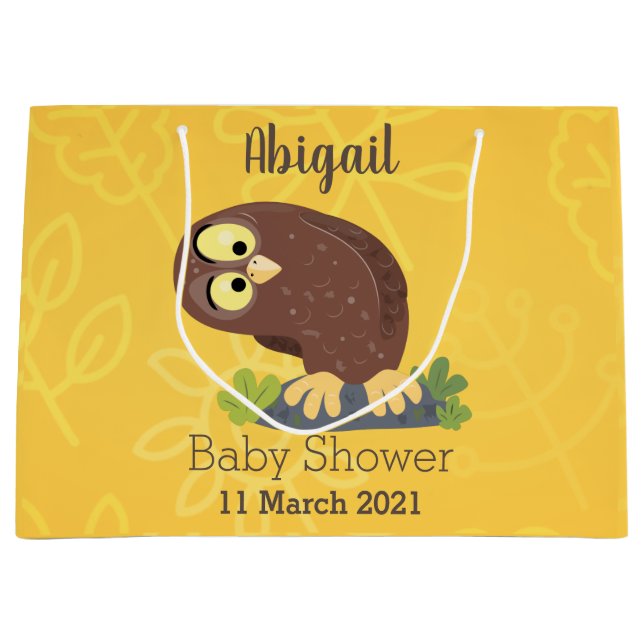 Cute curious funny brown owl cartoon illustration large gift bag (Front)