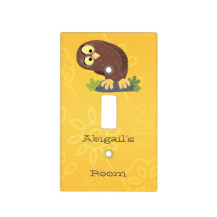 Cute curious funny brown owl cartoon illustration  light switch cover