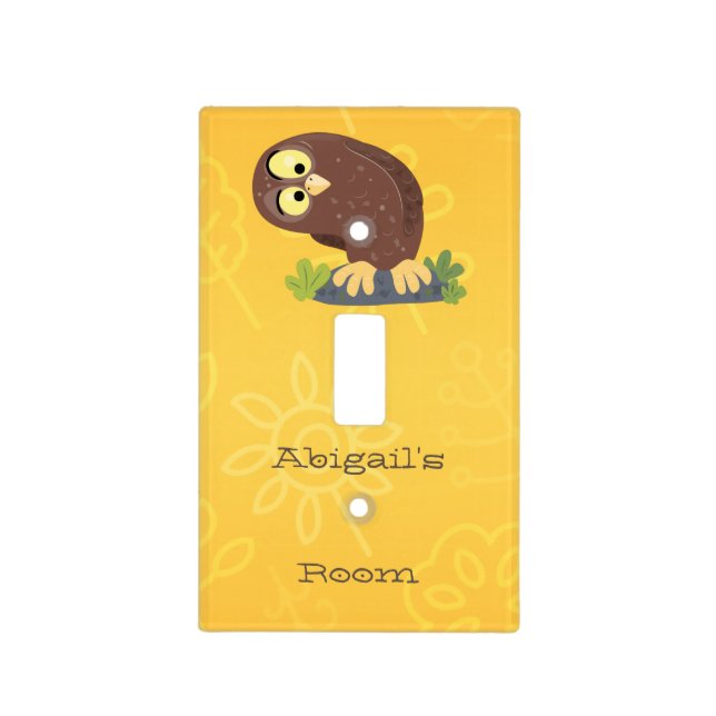 Cute curious funny brown owl cartoon illustration  light switch cover (Front)