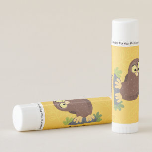 Cute curious funny brown owl cartoon illustration lip balm