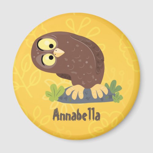 Cute curious funny brown owl cartoon illustration magnet