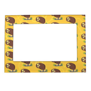Cute curious funny brown owl cartoon illustration magnetic frame