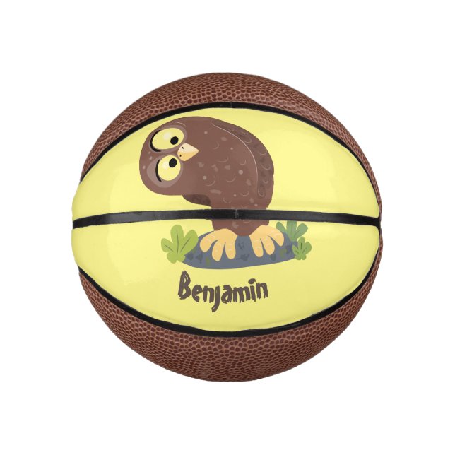 Cute curious funny brown owl cartoon illustration mini basketball (Front)