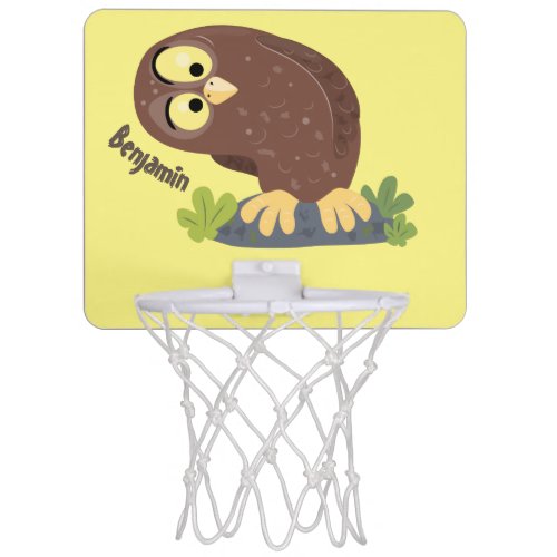 Cute curious funny brown owl cartoon illustration mini basketball hoop