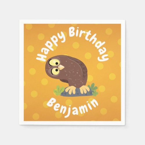 Cute curious funny brown owl cartoon illustration napkins