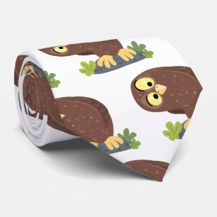 Cute curious funny brown owl cartoon illustration neck tie