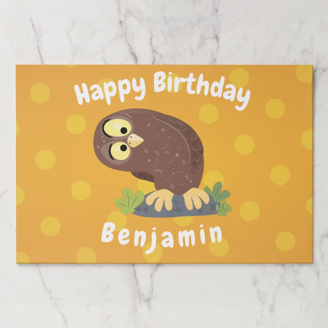 Cute curious funny brown owl cartoon illustration paper pad (Front)