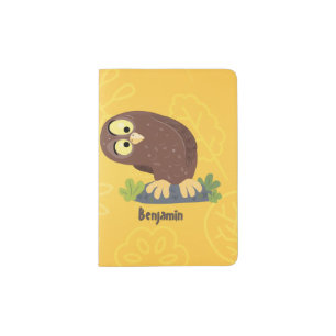 Cute curious funny brown owl cartoon illustration passport holder