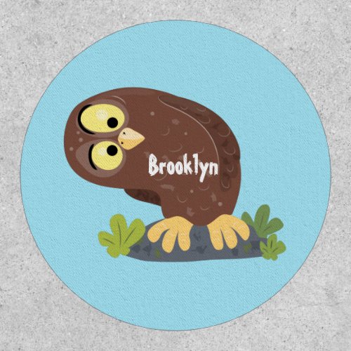 Cute curious funny brown owl cartoon illustration  patch