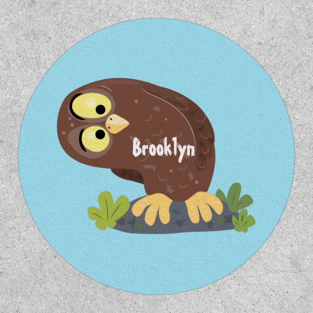Cute curious funny brown owl cartoon illustration  patch (Front)