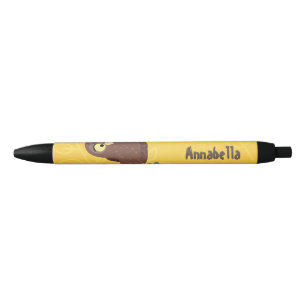 Cute curious funny brown owl cartoon illustration pen