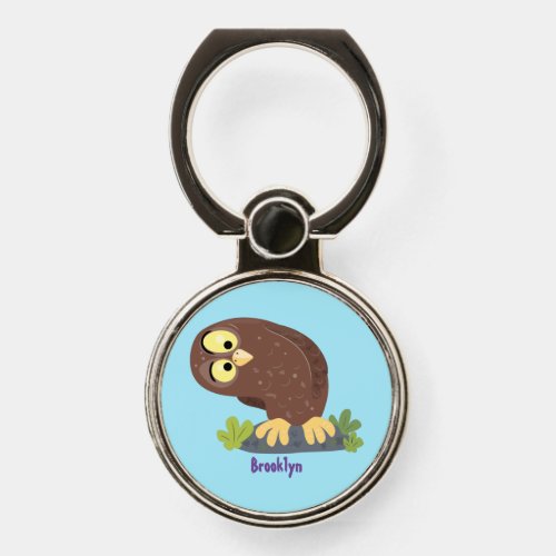 Cute curious funny brown owl cartoon illustration phone ring stand