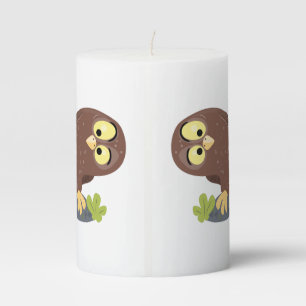 Cute curious funny brown owl cartoon illustration pillar candle
