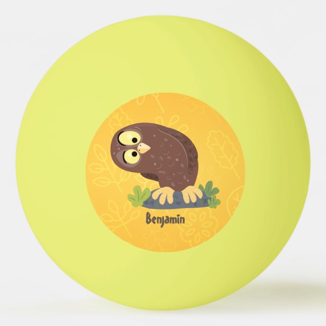 Cute curious funny brown owl cartoon illustration  ping pong ball (Front)