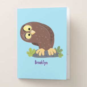 Cute curious funny brown owl cartoon illustration pocket folder
