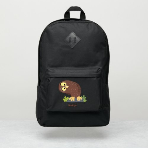 Cute curious funny brown owl cartoon illustration port authority backpack