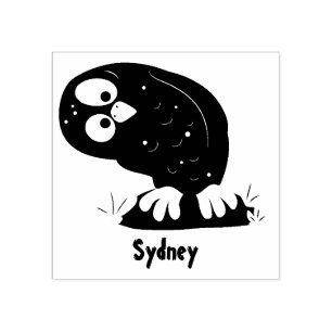 Cute curious funny brown owl cartoon illustration rubber stamp