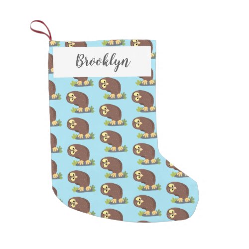 Cute curious funny brown owl cartoon illustration small christmas stocking