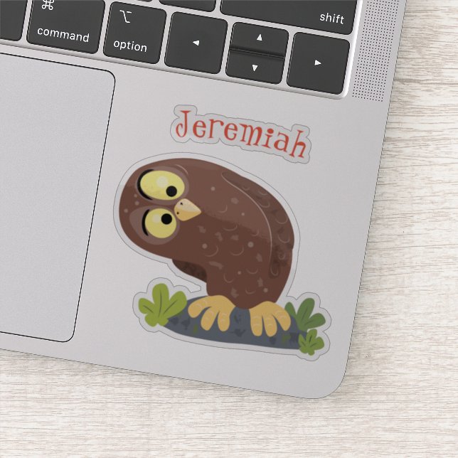 Cute curious funny brown owl cartoon illustration sticker (Detail)