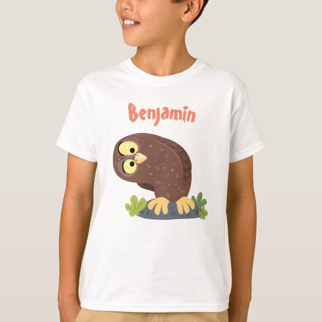 Cute curious funny brown owl cartoon illustration T-Shirt (Front)
