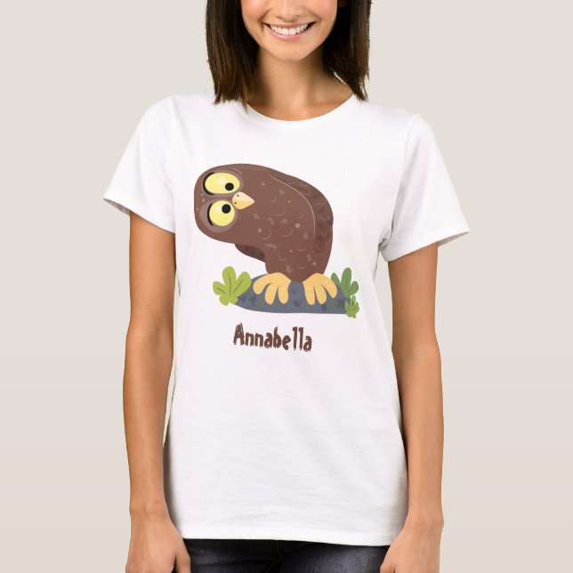 Cute curious funny brown owl cartoon illustration T-Shirt (Front)