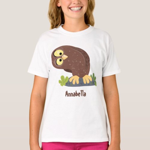 Cute curious funny brown owl cartoon illustration T_Shirt