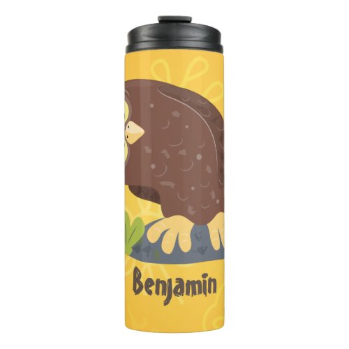 Cute curious funny brown owl cartoon illustration thermal tumbler