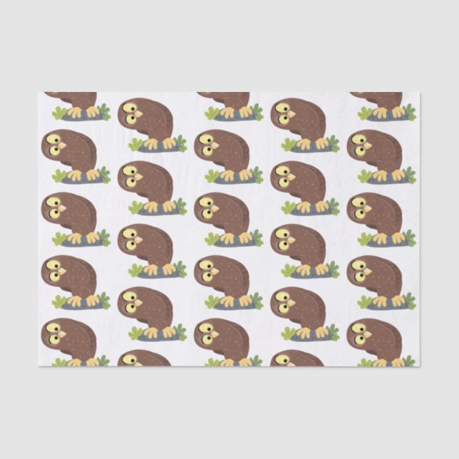 Cute curious funny brown owl cartoon illustration tissue paper (Front)