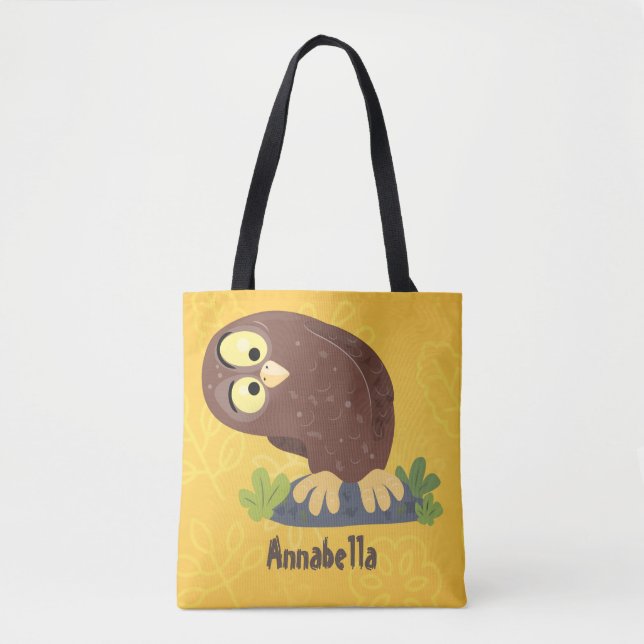 Cute curious funny brown owl cartoon illustration tote bag (Front)