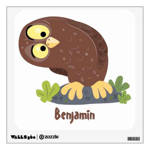 Cute curious funny brown owl cartoon illustration wall decal