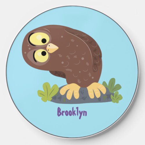 Cute curious funny brown owl cartoon illustration wireless charger 