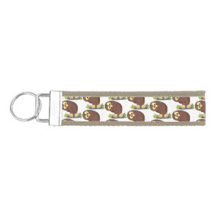Cute curious funny brown owl cartoon illustration wrist keychain