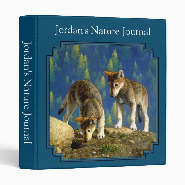 Cute Curious Gray Wolf Pups 3 Ring Binder (Front/Spine)