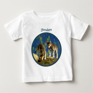 Cute Curious Gray Wolf Pups Baby T-Shirt