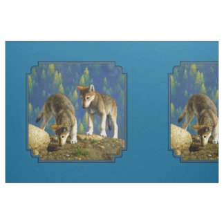 Cute Curious Gray Wolf Pups Fabric