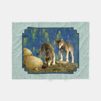 Cute Curious Gray Wolf Pups Fleece Blanket