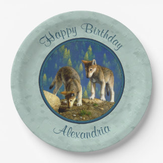 Cute Curious Gray Wolf Pups Paper Plates