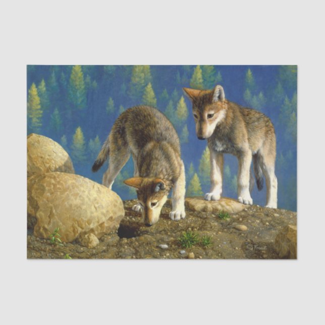 Cute Curious Gray Wolf Pups Tissue Paper (Front)