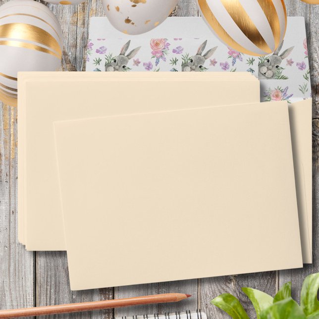 Cute Curious Grey Bunny Purple Floral Light Peach Envelope (Creator Uploaded)