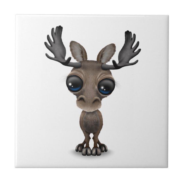 Cute Curious Moose with Big Eyes Tile (Front)