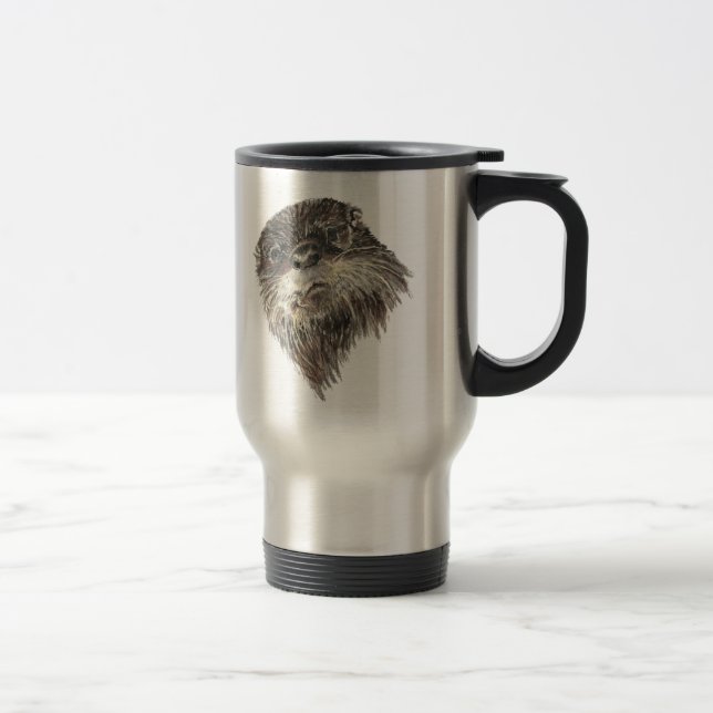 Cute Curious Otter Watercolor Animal Art Travel Mug (Right)