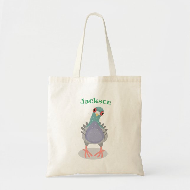 Cute curious pigeon cartoon illustration tote bag (Front)