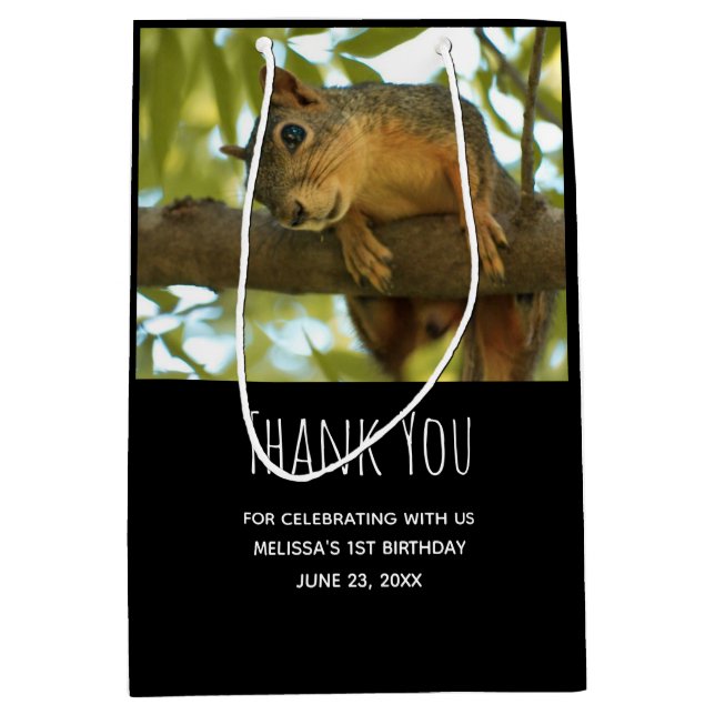 Cute & Curious Squirrel Nature Photo - Thank You Medium Gift Bag (Front)