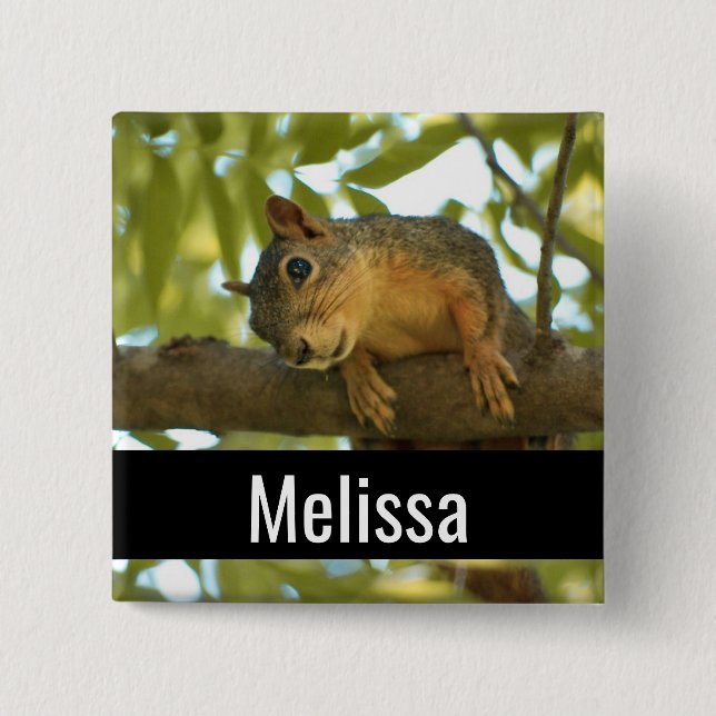 Cute & Curious Squirrel Nature Photography Button (Front)