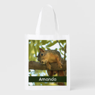 Cute Curious Squirrel Nature Photography Grocery Bag